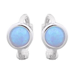 Mini Blue Opal Huggie Sterling Silver Earrings by BeYindi