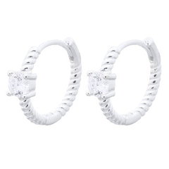 White CZ On Twisted Silver Plated 925 Huggie Hoop Earrings by BeYindi 