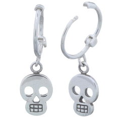 Gothic Skull Dangling Sterling Silver 925 Huggie Hoop Earrings by BeYindi 2