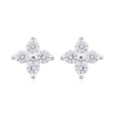 Adorable Four Petals Flower White CZ 925 Silver Stud Earrings by BeYindi