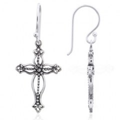 Antiqued Avellane Cross Dangle Earrings 925 Silver by BeYindi 