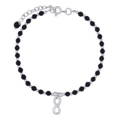 Infinity Bracelet Faceted Black Agate and Round Silver Beads by BeYindi