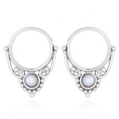 Classic Boho Septum Hoop Mother of Pearl Earrings 925 Silver by BeYindi