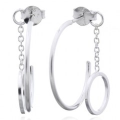 Open Hoop Stud With Connected Hanging Circle 925 Silver Earrings by BeYindi