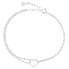 Heart Centered In Bead And Paperclip Chain Bracelet 925 Silver by BeYindi