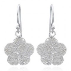 Wire stamped Flower 925 Silver Dangle Earrings by BeYindi