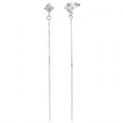 Simply Elegant CZ Long Bar Drop 925 Silver Stud Earrings by BeYindi