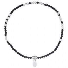 Black Agate And 925 Silver Beads With Charm Stretchable Bracelet by BeYindi