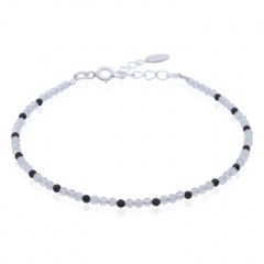 925 Silver Bracelet with Rainbow Moonstone and Black Agate Beads by BeYindi 