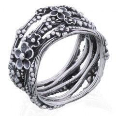 Diverse Spring Flowers on Branches 925 Silver Ring by BeYindi