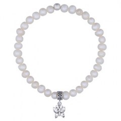 Freshwater Pearl Stretch Bracelet Sterling Silver Butterfly Charm by BeYindi