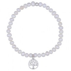 4mm Freshwater Pearl Stretch Bracelet with Tree of Life Charm by BeYindi 