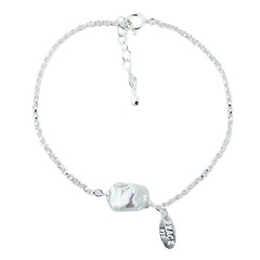 Sterling Silver Rollo Chain Bracelet Single Freshwater Pearl by BeYindi