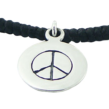 Macrame Bracelet 925 Silver Peace Symbol Charm & Sphere Beads by BeYindi 2