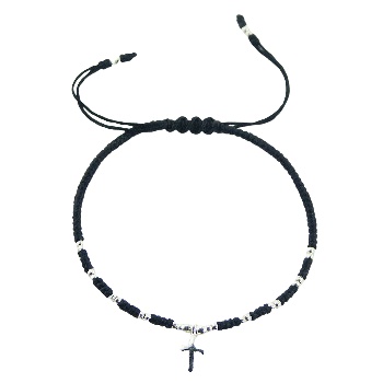Macrame Bracelet 925 Silver Cross Charm & Spherical Beads by BeYindi 