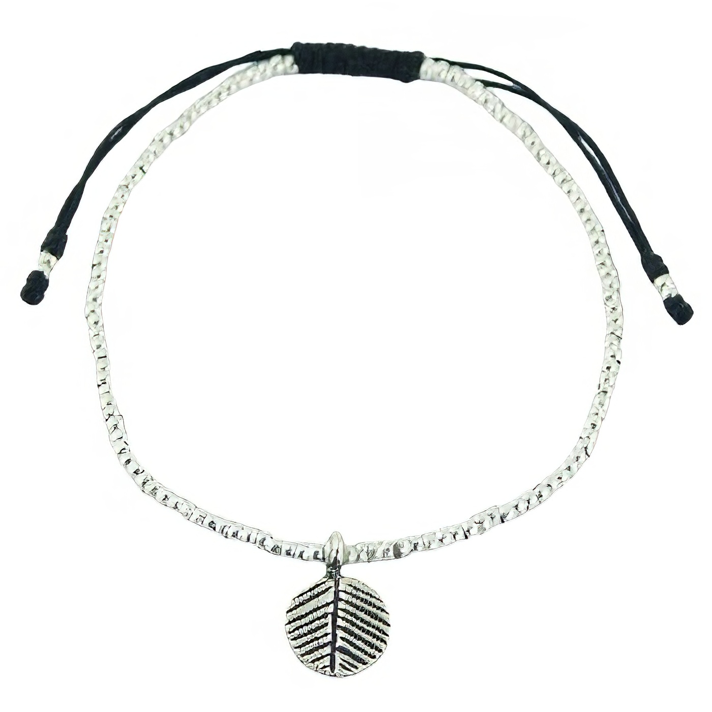 Antiqued Silver Leaf Charm Small Beads Macrame Bracelet by BeYindi 