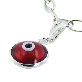 Double Sided Wine Red Glass 925 Silver Evil Eye Charm by BeYindi 