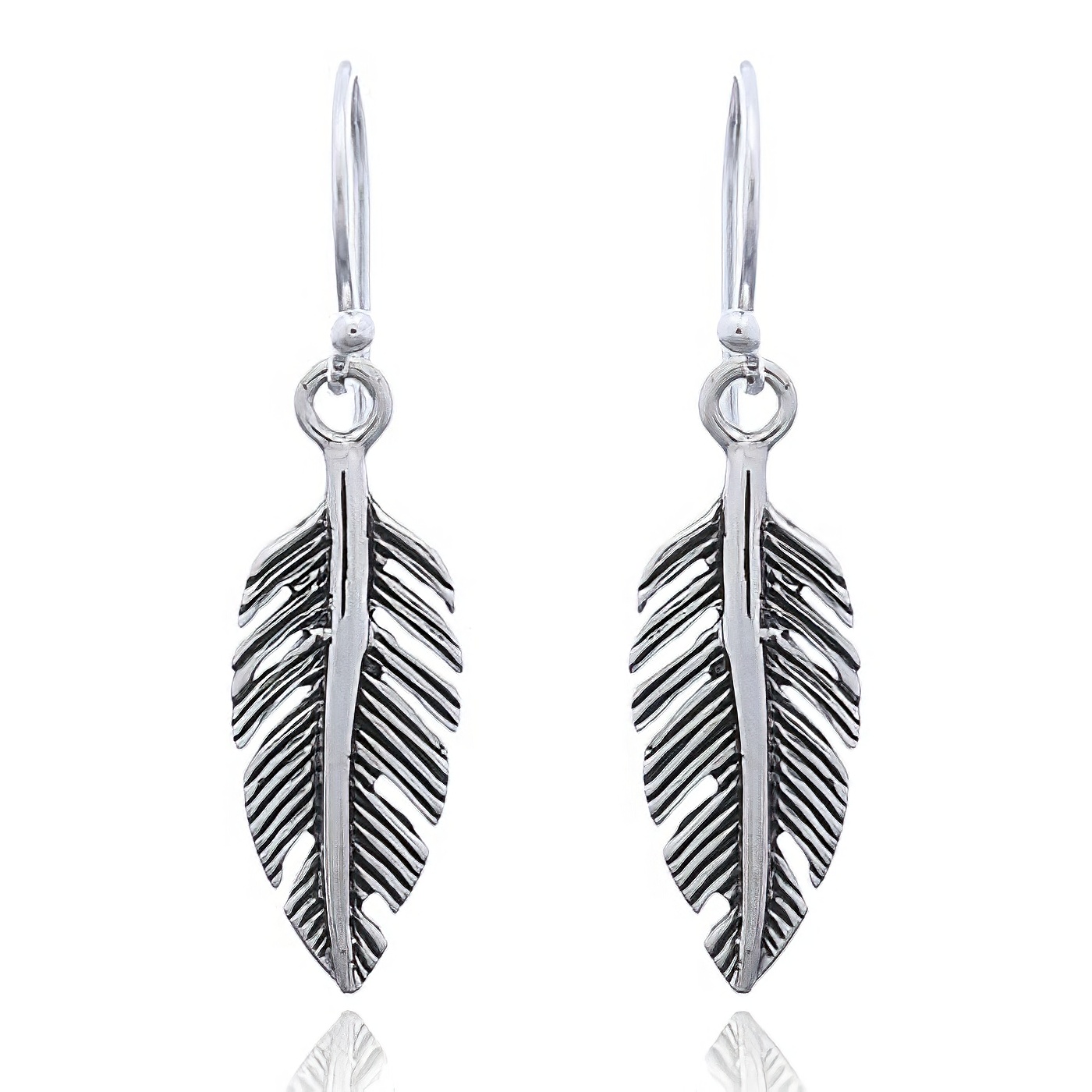 Angular 925 Silver Oxidized Feather Dangle Pendant by BeYindi 