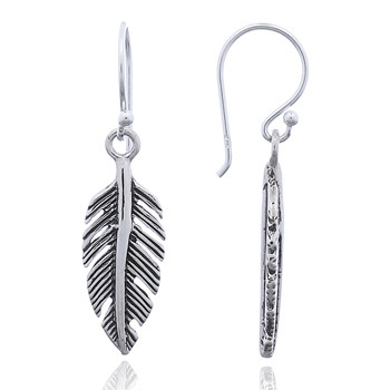 Angular 925 Silver Oxidized Feather Dangle Pendant by BeYindi 