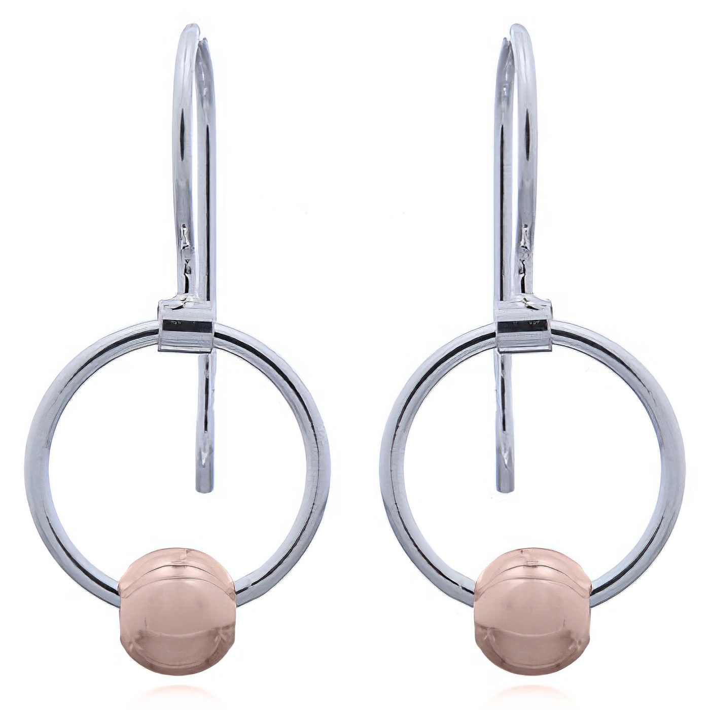 Rolling Rose Gold Ball On Silver Circle Drop Earrings by BeYindi 