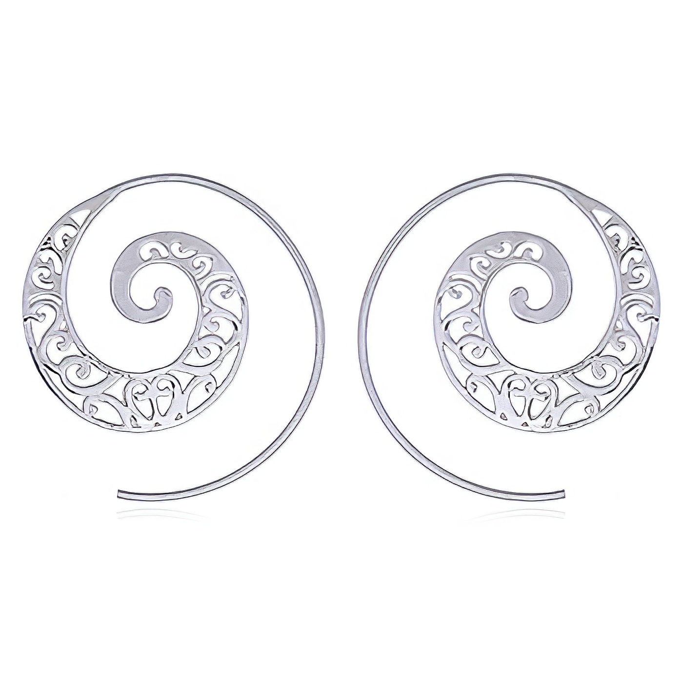 Silver Spiral Earrings Organic Pattern of Lines by BeYindi 