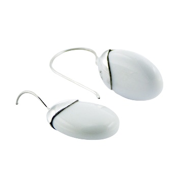 Sterling Silver Earrings White Hydro Quartz Ovals Fixed Hook by BeYindi 