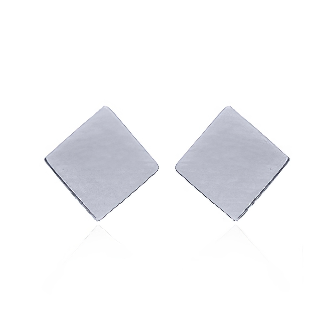 Rhodium Plated Plain Square Disc 925 Stud Earrings by BeYindi 