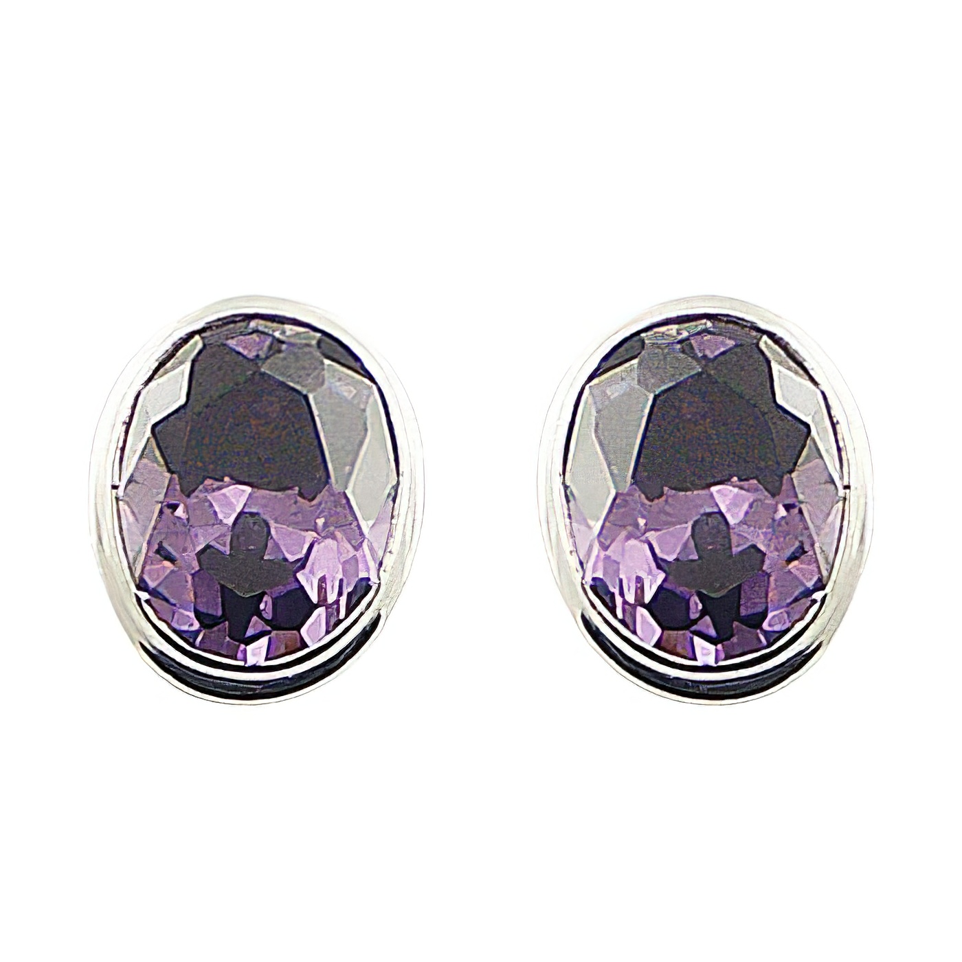 Faceted Oval Cubic Zirconia Sterling Silver Stud Earrings by BeYindi 
