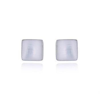 Tiny Squared Mother of Pearl 925 Silver Stud Earrings by BeYindi 
