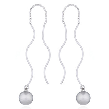 Sterling Silver Earrings Wavy Threaders Shiny Spheres by BeYindi 