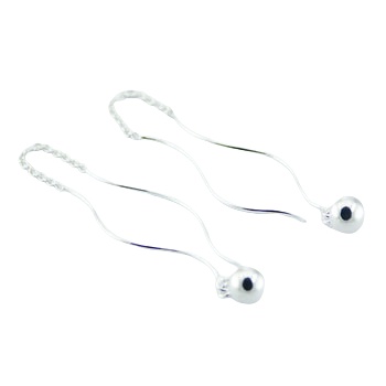 Sterling Silver Earrings Wavy Threaders Shiny Spheres by BeYindi 2