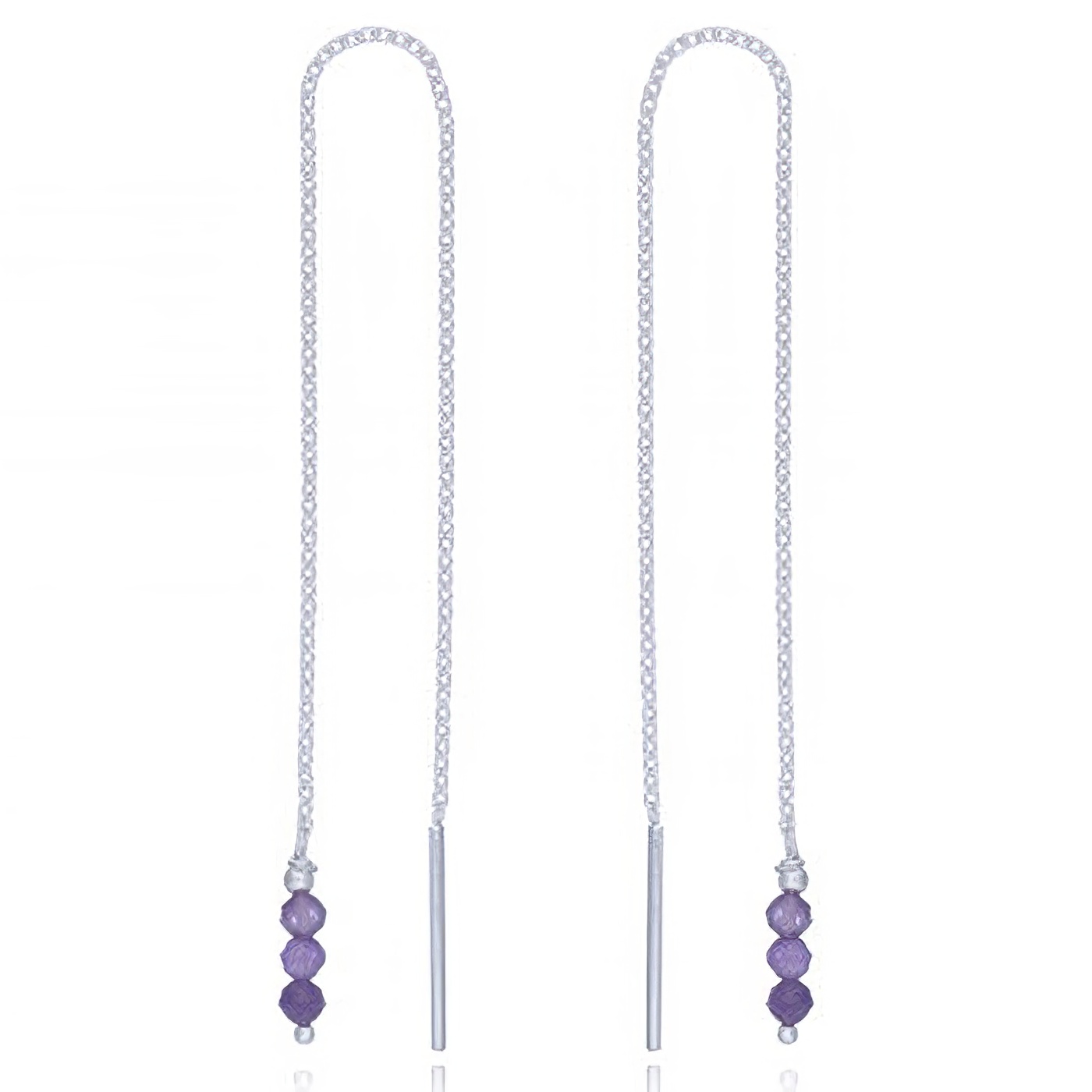 Amethyst Beads Silver Chain Threader Earrings by BeYindi 