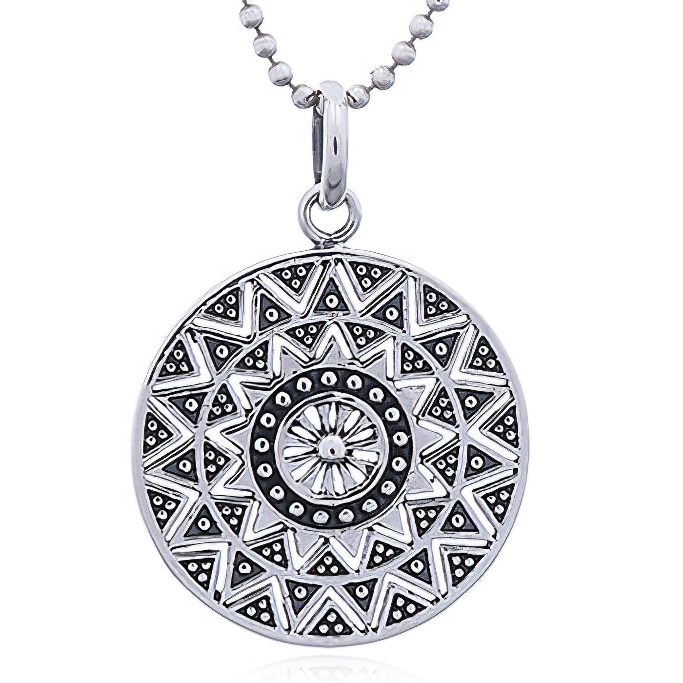 Ethnic Sun Mandala Silver Pendant by BeYindi 