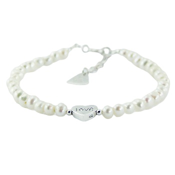 Freshwater Pearl Bracelet Sterling Silver Heart Charm by BeYindi 2