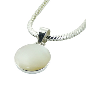 Round Iridiscent Sterling Silver Mother of Pearl Pendant by BeYindi 