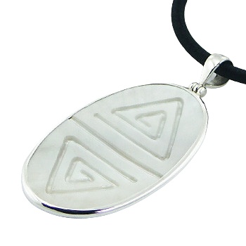 Large White MOP Carved Spirals Oval Sterling Silver Pendant by BeYindi 