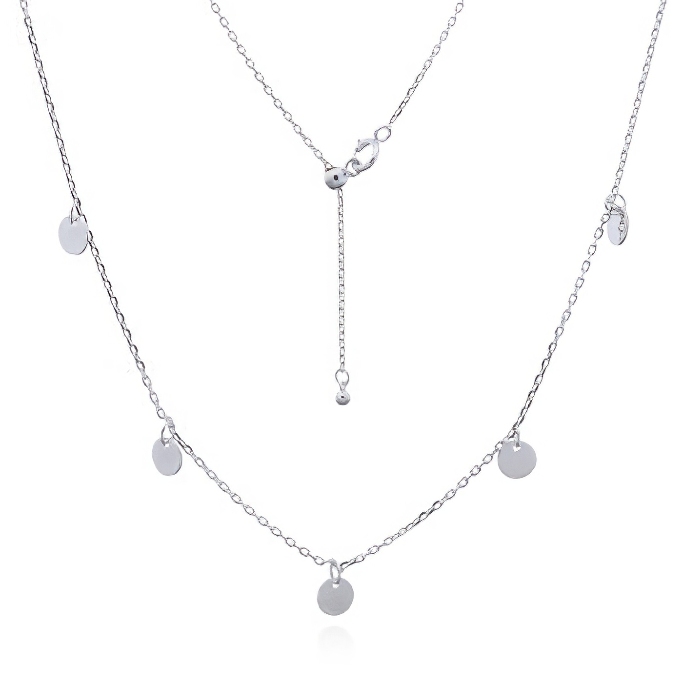 Circle Discs Threaded Silver Plated 925 Chain Necklace by BeYindi 