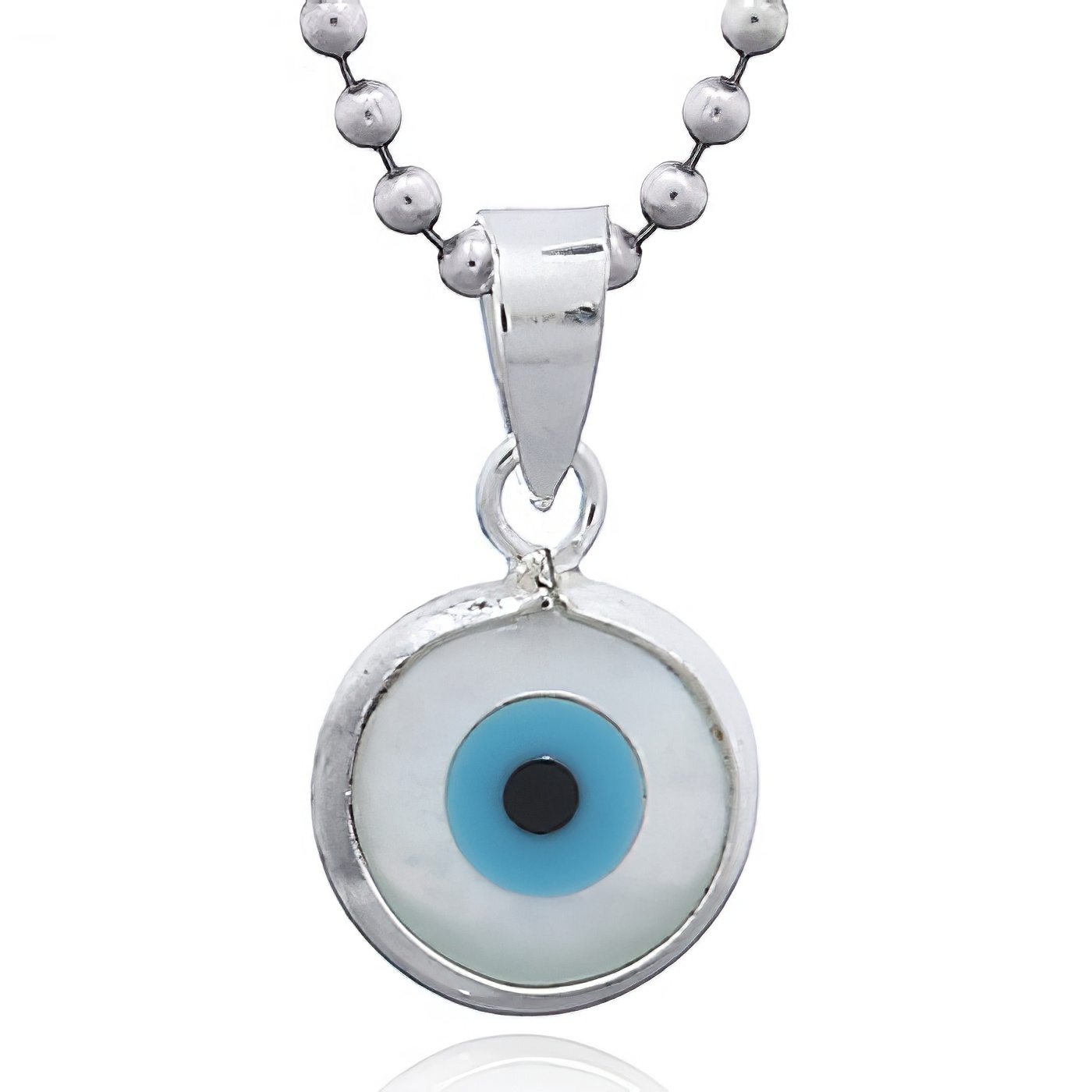 Evil Eye In Mother Of Pearl Shell Rounded Silver pendant by BeYindi 