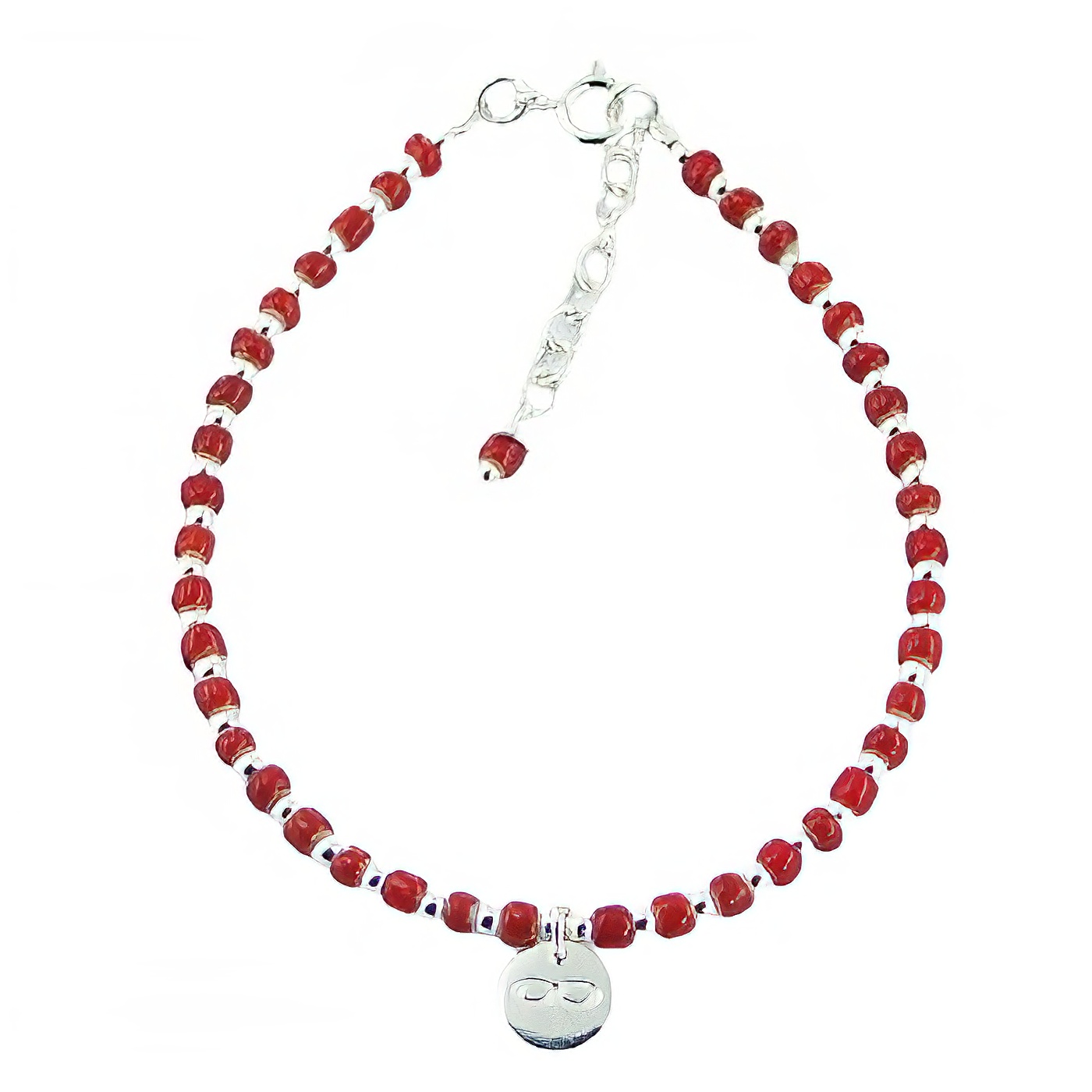 Red Glass & Silver Bead Bracelet with Silver Infinity Charm by BeYindi 
