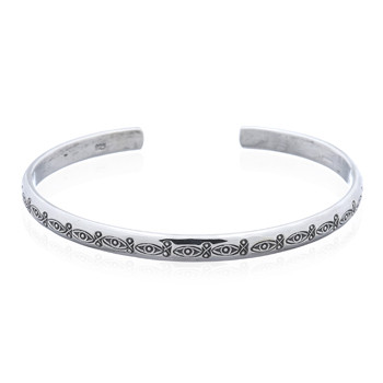 Evil Eyes Line On Sterling 925 Silver Antiqued Bangle by BeYindi 