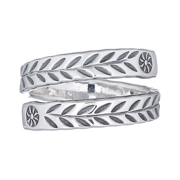 925 Silver Adjust Ring With Bamboo Leaves Stamped On by BeYindi 