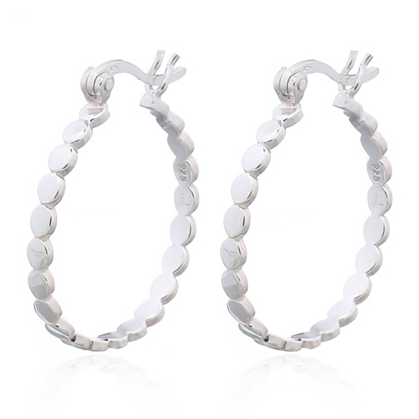 925 Silver Dots Linked Round Hoop Earrings by BeYindi 