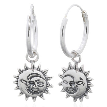 Peaceful Moon And Sun 925 Silver Hoop Earrings by BeYindi 