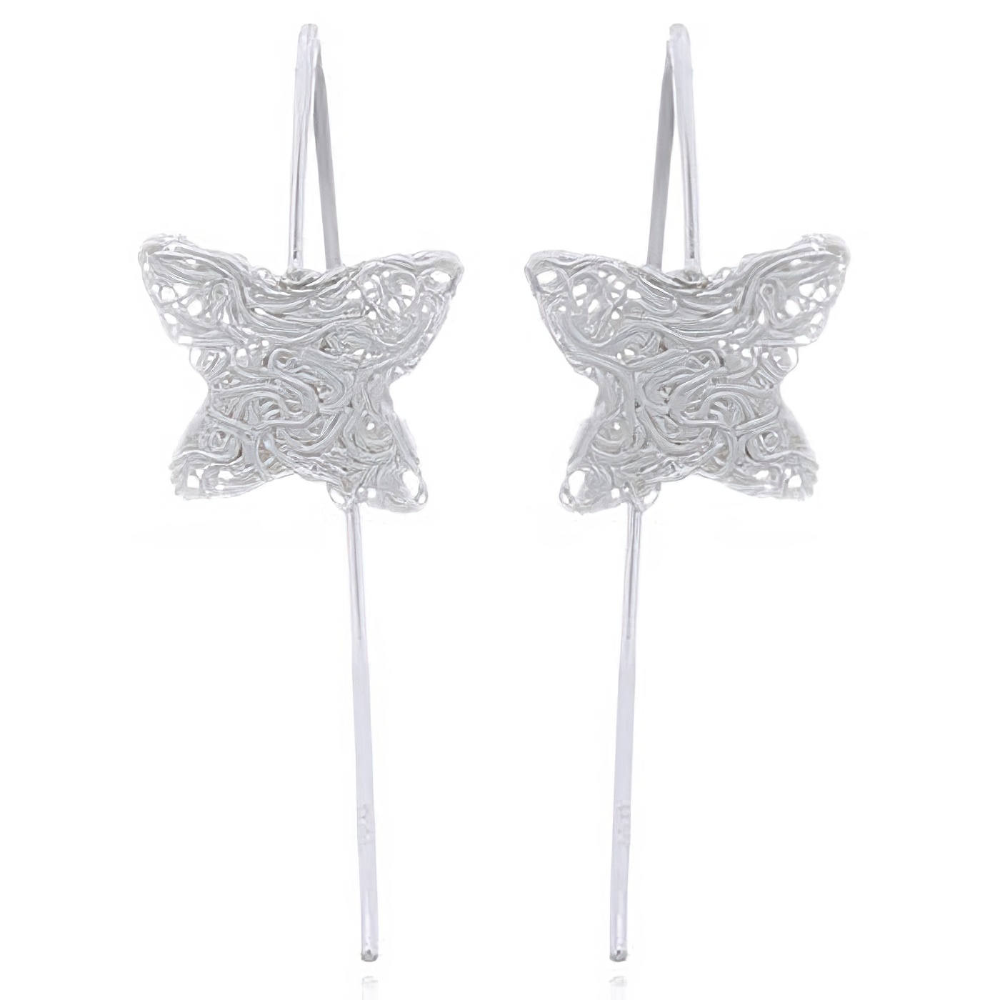 Wire Stamped Butterfly Sterling Silver Drop Earrings by BeYindi 
