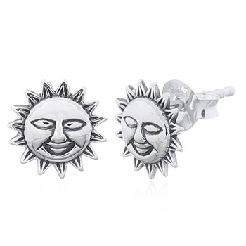 Mr.Sun Smile Face Plain Silver Stud Earrings by BeYindi 