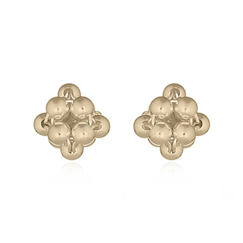 Spheres Linked Flower Silver Stud Yellow Gold Plated Earrings by BeYindi 