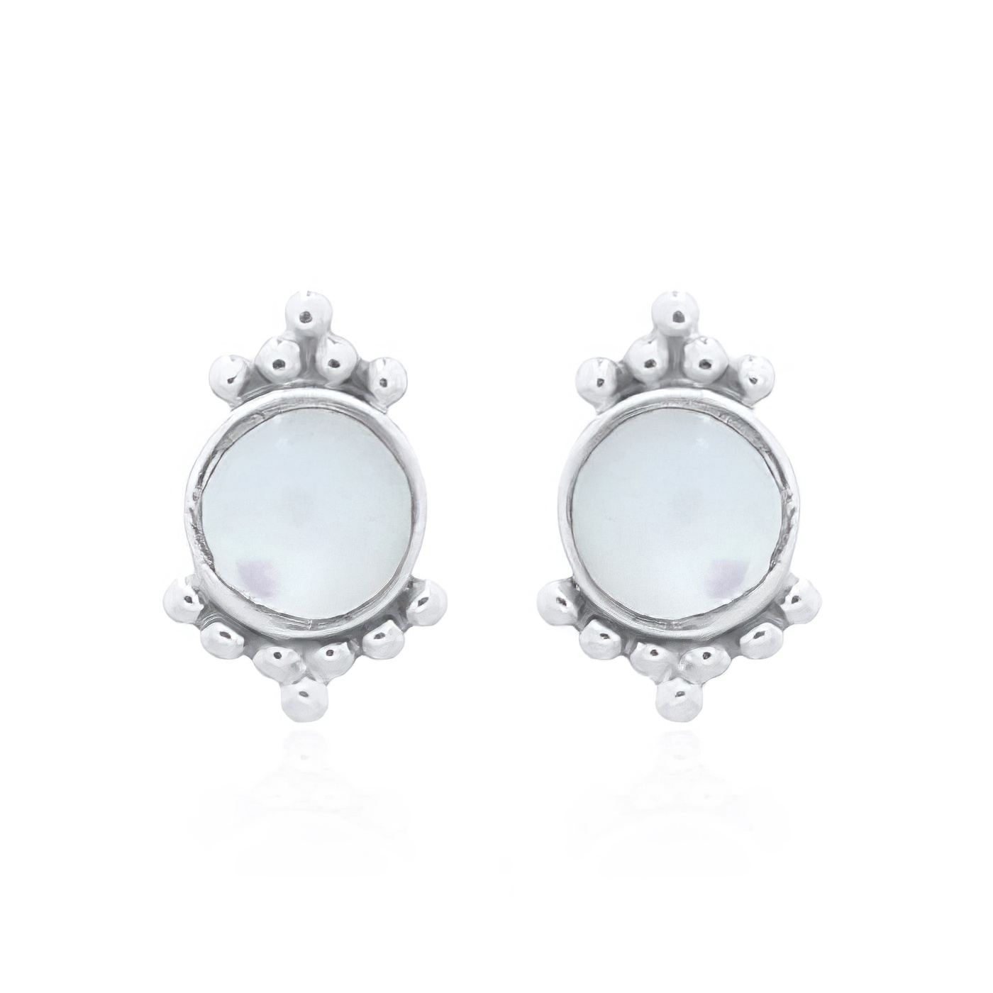 Antiqued Mother Of Pearl Silver Dotted Stud Earrings by BeYindi 