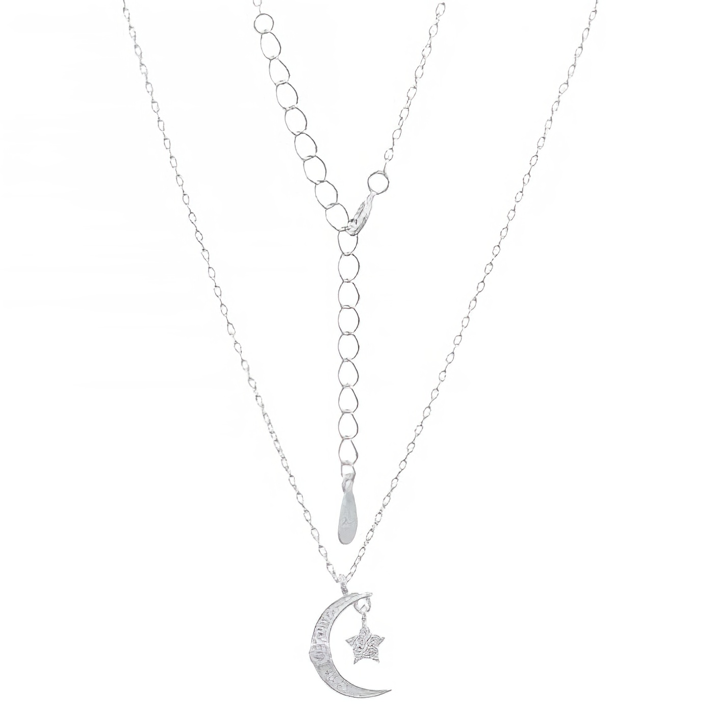 Cubic White Zirconia Moon And Star 925 Silver Chain Necklace by BeYindi 