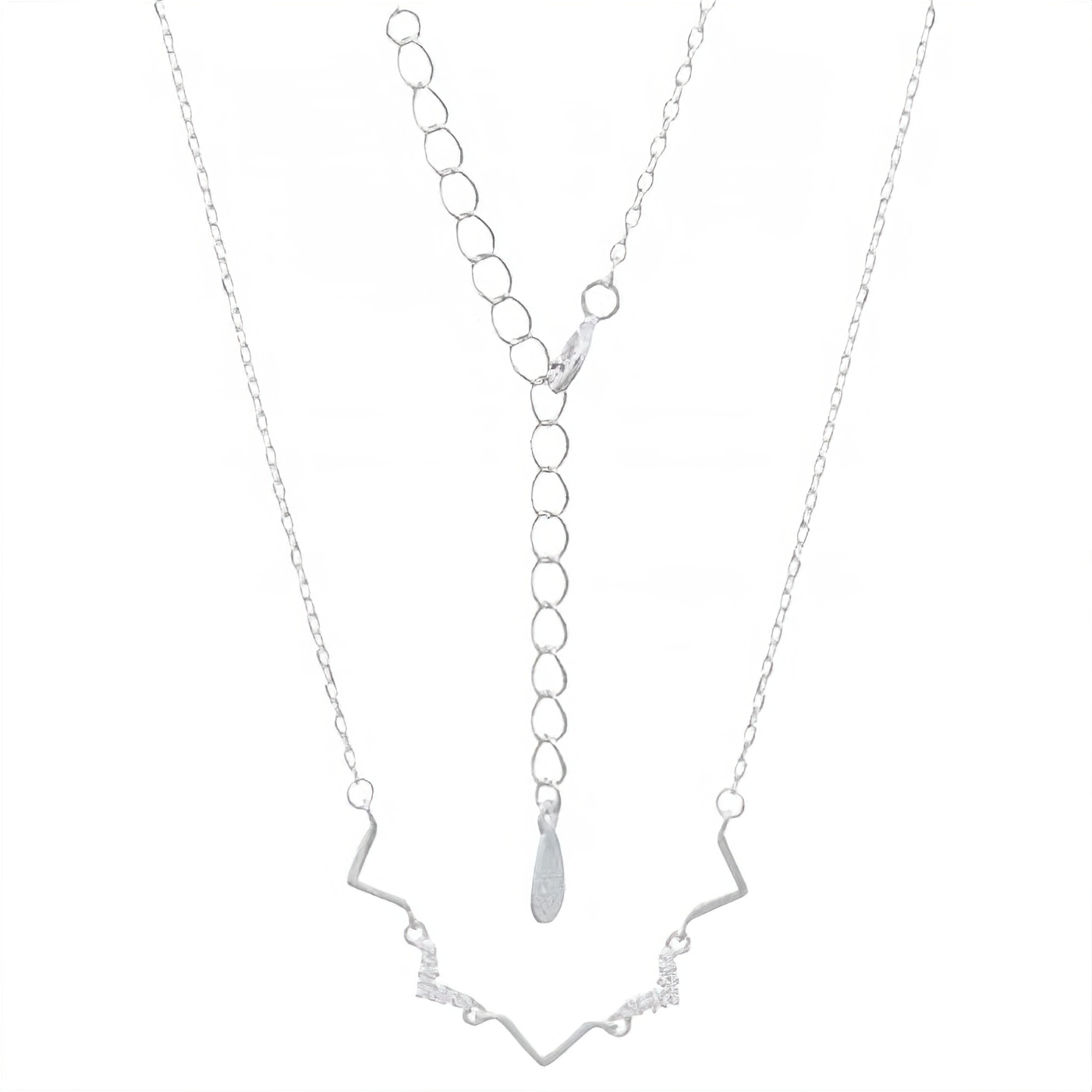 Zigzag Cubic Zirconia White With 925 Silver Chain Necklace by BeYindi 