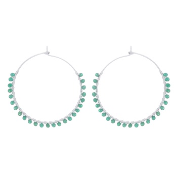 Green Agate Stones Circle Silver Wire Hoop Earrings by BeYindi 